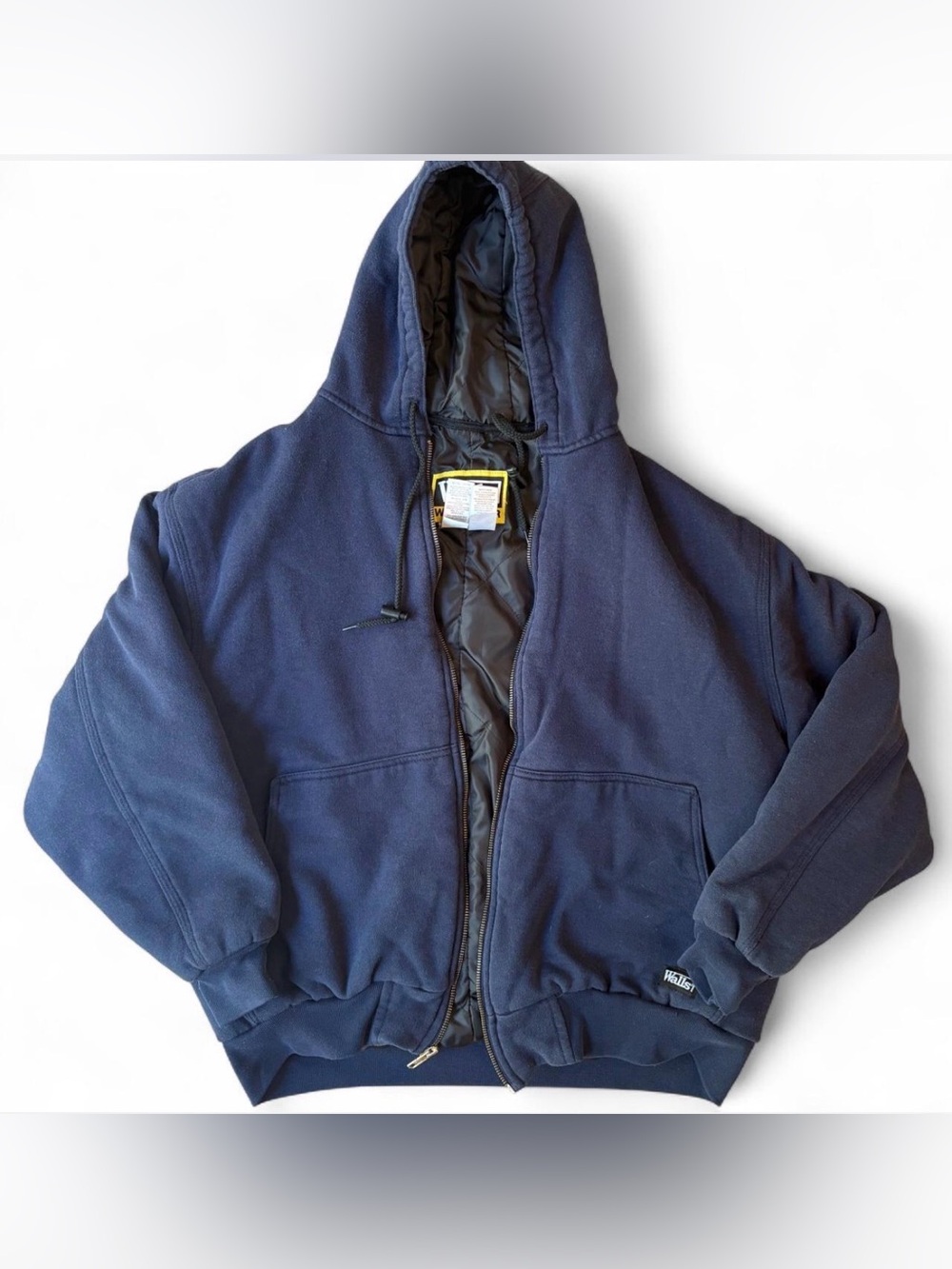 Walls Workwear Hooded Canvas Bomber Jacket Navy Blue Quilted Lined Size XL